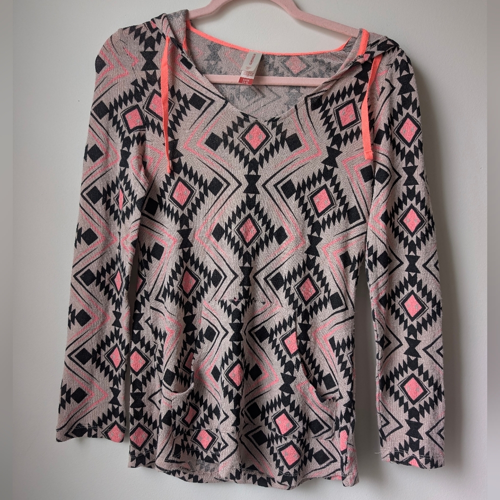 No Boundaries Aztec Lightweight Knit Sweater Hoodie Size Small